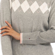 Lucy Argyle Jumper Grey Diamond Intarsia Long Sleeve Tops - Quality Brands Outlet
