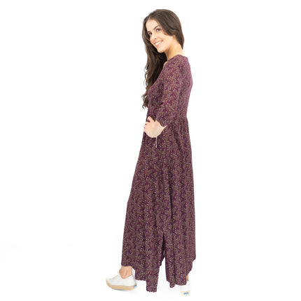 Seasalt Maggie Maxi Dress Purple Floral Cotton 3/4 Sleeve - Quality Brands Outlet