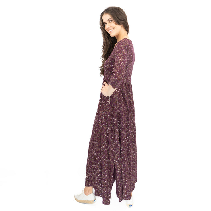 Seasalt Maggie Maxi Dress Purple Floral Cotton 3/4 Sleeve - Quality Brands Outlet