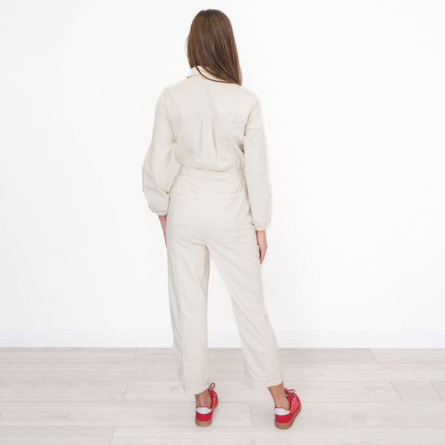 M&S Cream Utility Jumpsuits Long Sleeve-Quality Brands Outlet-