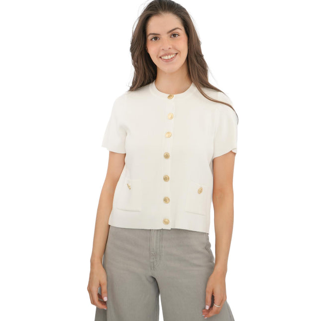 M&S Gold Button Short Sleeve Cardigan-Quality Brands Outlet-