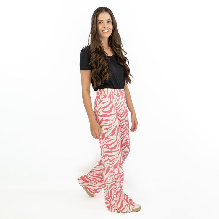 Karen Millen Pink Zebra Print High Waisted Relaxed Fit Wide Leg Jersey Trousers