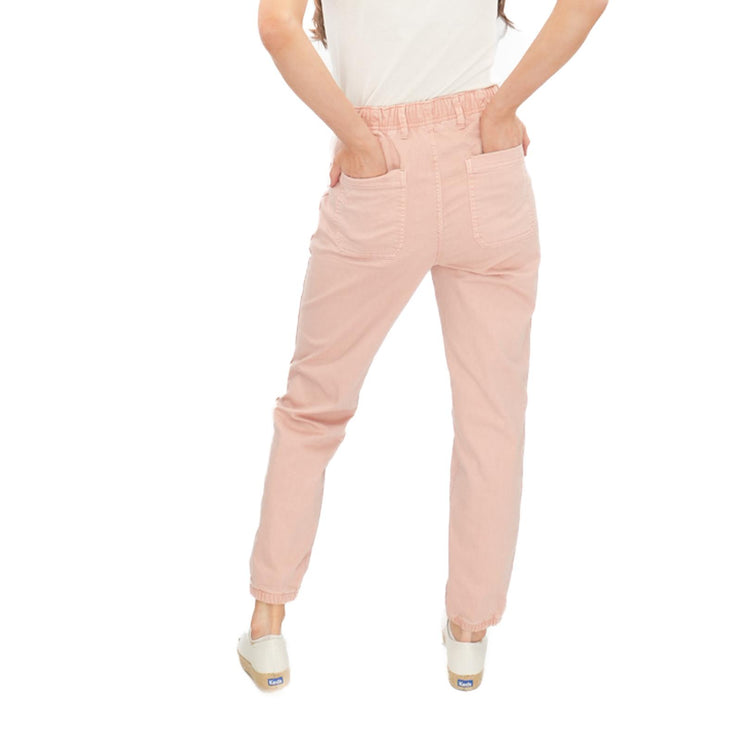 M&S Cotton Rich Slim Fit Trousers Stretch Elasticated Cuff Pink - Quality Brands Outlet