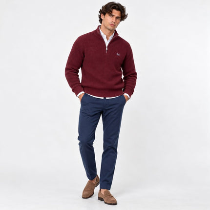 Crew Clothing Fisherman Rib Quarter-Zip Jumper – Burgundy-Quality Brands Outlet-