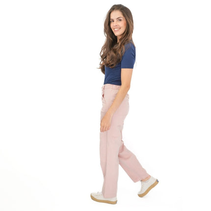 M&S Pink Straight Leg Trousers Stretch Cotton Rich Relaxed Utility - Quality Brands Outlet