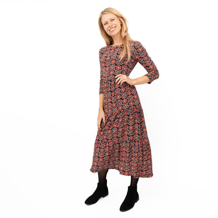 Seasalt Black Red Floral Line Strokes Dress-Quality Brands Outlet-