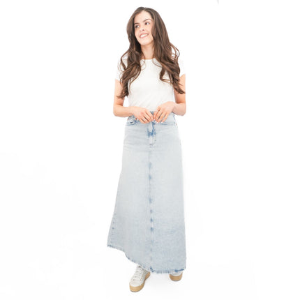 M&S Denim Maxi Skirt A-Line Cotton Lyocell-Quality Brands Outlet-