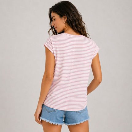 White Stuff Red Iris Linen T-Shirt V-Neck Short Sleeve - Quality Brands Outlet