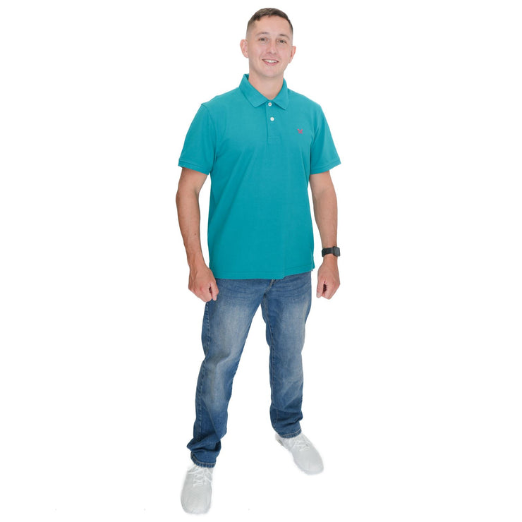 Crew Clothing Polo Shirt Classic Pique Cotton Turquoise Green - Quality Brands Outlet