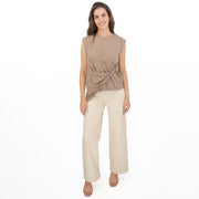 Tilly Drape Cotton Tops Taupe Sleeveless - Quality Brands Outlet