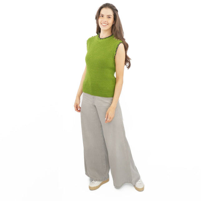 M&S Scalloped Crew Neck Button Detail Vest Tank Top-Quality Brands Outlet-
