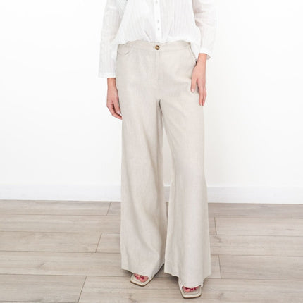 East Clothing Linen Trouser Stone Wide Leg Palazzo Trouser Summer Relaxed - Quality Brands Outlet