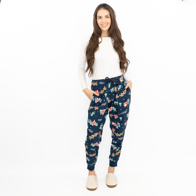Old Navy Gap Womens Blue Santa Sleigh Christmas Jogger Style Pyjama Bottoms Elasticated Waist Trousers-Quality Brands Outlet-