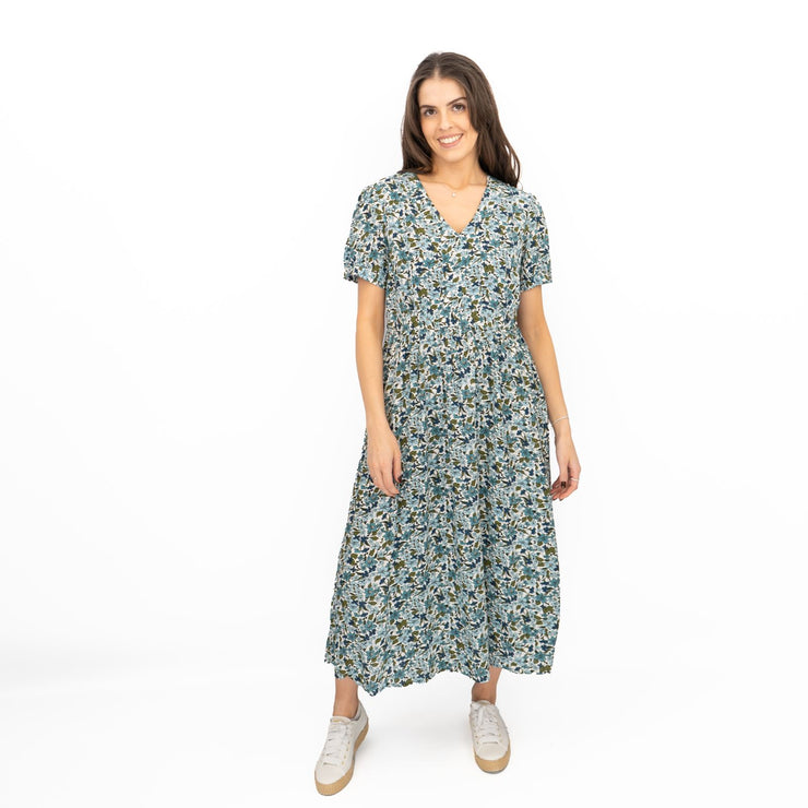 Seasalt Blue Tea Dress Birch Leaf Midaxi - Quality Brands Outlet