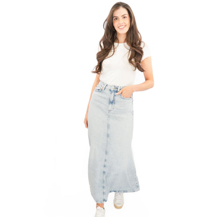 M&S Denim Maxi Skirt A-Line Cotton Lyocell-Quality Brands Outlet-