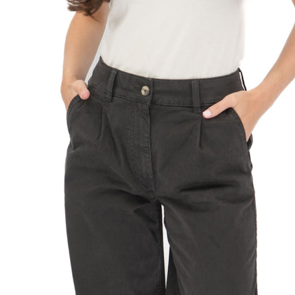 M&S Per Una Wide Leg Pleat Front Chino Black Trousers-Quality Brands Outlet-