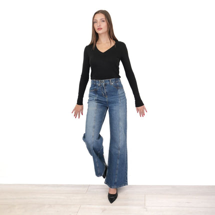 Flare Wide Leg Jeans Mid Blue - Quality Brands Outlet