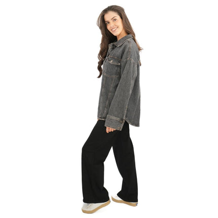 Next Denim Overshirt Long Sleeve Oversized Tops Black-Quality Brands Outlet-