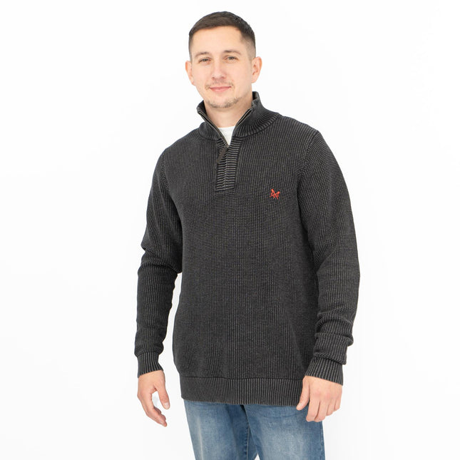 Crew Clothing Mens Jumper Half Zip Chunky Knit Rib Black-Quality Brands Outlet-
