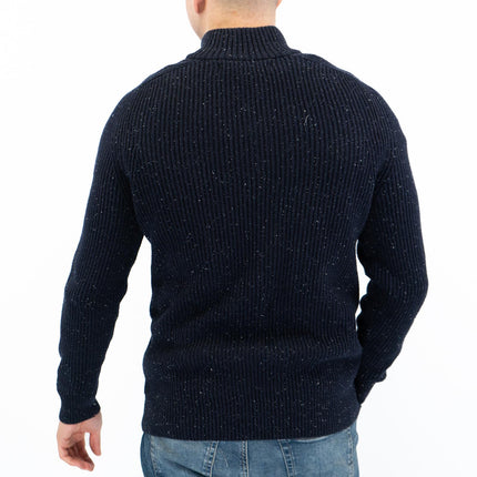 Crew Clothing Mens Chunky Knit Jacket Zip Up Navy Flecks - Quality Brands Outlet