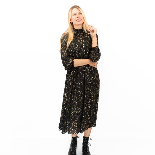 TED BAKER Elsiie Black Gold Star Midi Dress-Quality Brands Outlet-