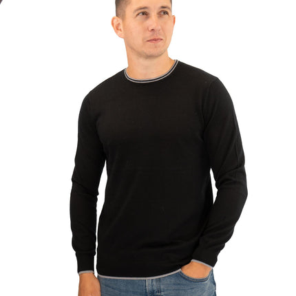 Nicole Farhi Mens Crew Neck Merino Wool Jumper Black-Quality Brands Outlet-