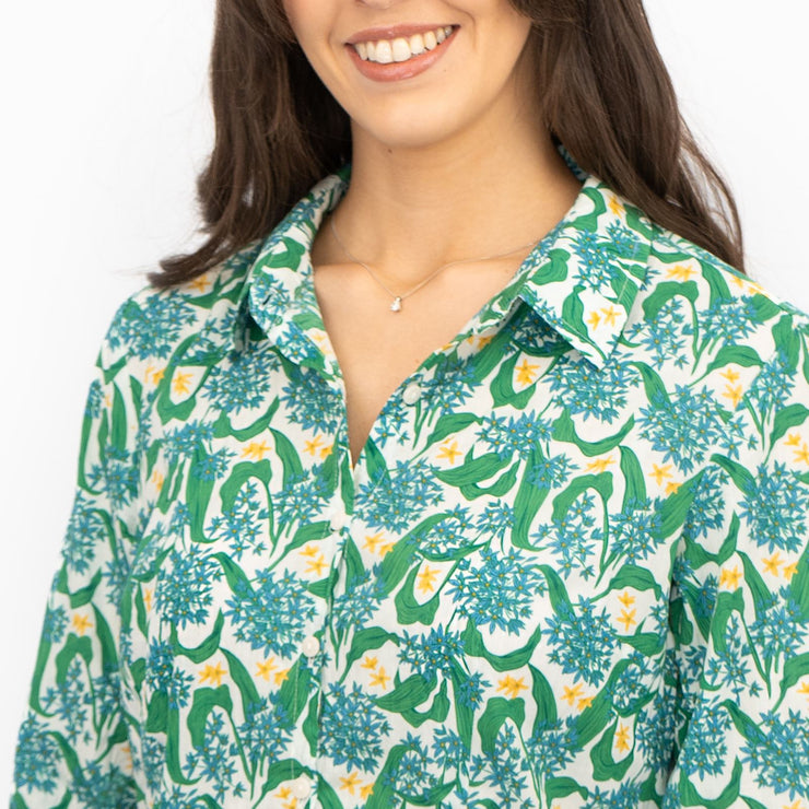 Seasalt Larissa Shirt Top Green Cotton Woodland Garlic Chalk Print - Quality Brands Outlet