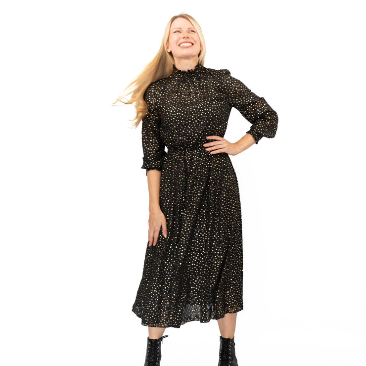 TED BAKER Elsiie Black Gold Star Midi Dress - Quality Brands Outlet