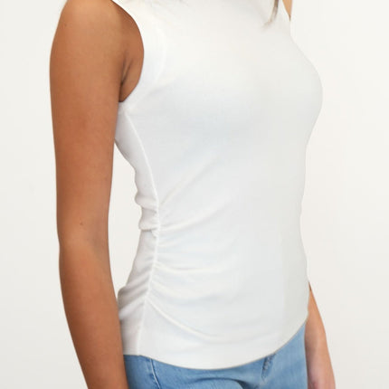White Fine Rib Ruched Trudy Vest Top - Quality Brands Outlet
