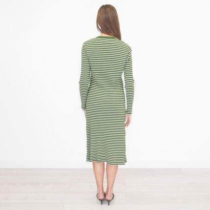 M&S Green Striped Midi Dress Long Sleeve-Quality Brands Outlet-