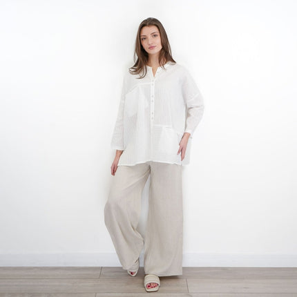 East Clothing Shirt Relaxed Fit White Cotton Blouse - Quality Brands Outlet