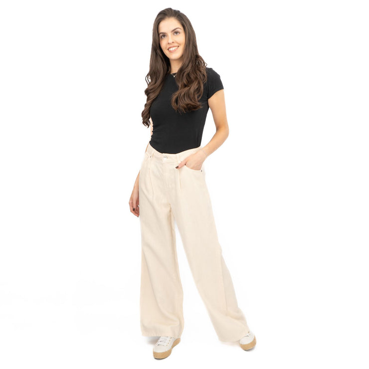 M&S Linen Blend Denim Wide Leg Trousers Cream
