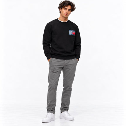 Mens Sweatshirts Classic Logo Print Long Sleeve Tops - Black-Quality Brands Outlet-