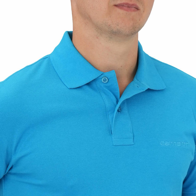 Script Logo Blue Pique Polo Shirts Short Sleeve Tops