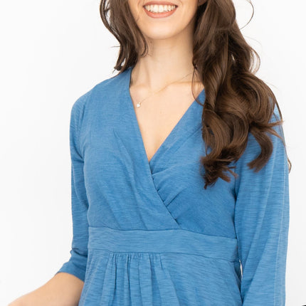 Seasalt Solid Blue Chacewater Cross Wrap Jersey Midi Dress-Quality Brands Outlet-