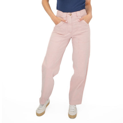 M&S Pink Straight Leg Trousers Stretch Cotton Rich Relaxed Utility - Quality Brands Outlet