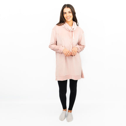 Lipsy London Pink Velour Cosy Snuggle Longline Tops Loungewear-Quality Brands Outlet-