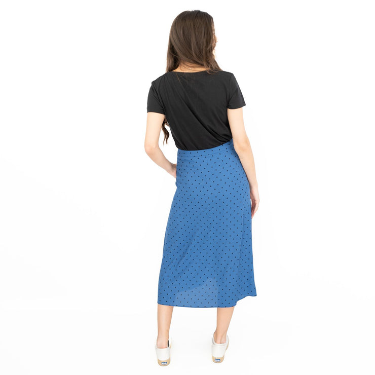 Joules Tallulah Blue Midi Skirt Black Polka Dots with Side Pockets