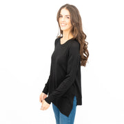 Evans Womens Asymmetric Top Black Longline Crew Neck Long Sleeve Relaxed Fit - Quality Brands Outlet