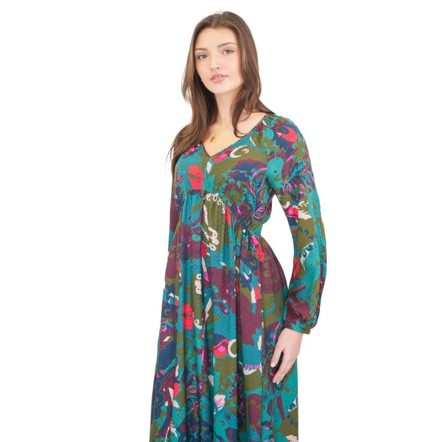 White Stuff Izzy Midi Dress Green Print V - Neck - Quality Brands Outlet