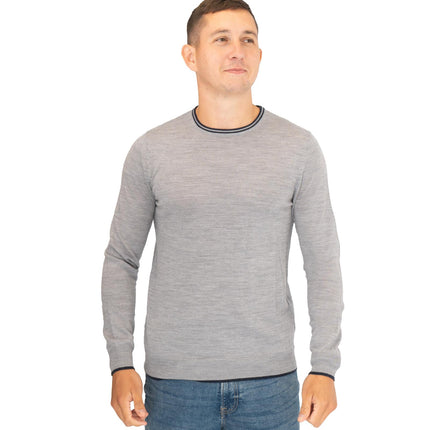 Nicole Farhi Farhi Mens Crew Neck Merino Wool Jumper Grey-Quality Brands Outlet-