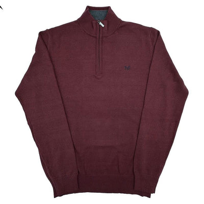 Crew Clothing Mens Knitted Jumper Long Sleeve Half Zip Burgundy - Quality Brands Outlet