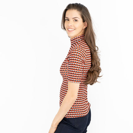 Karen Millen Red Geometric Print Short Sleeve Tops-Quality Brands Outlet-