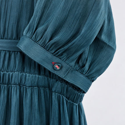 Womens Dress Long Sleeve Elle Tiered Satin Maxi Dress in Rich Teal Green-Quality Brands Outlet-