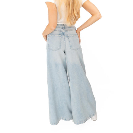 M&S Palazzo Jeans Wide Leg Lyocell Cotton Light Indigo Blue