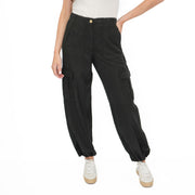 M&S Per Una Cargo Trousers Summer Linen Lyocell Blend Black Wide Leg with Drawstring - Quality Brands Outlet