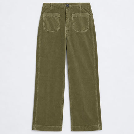 Womens Wide Leg Cord Trousers - Olive Green