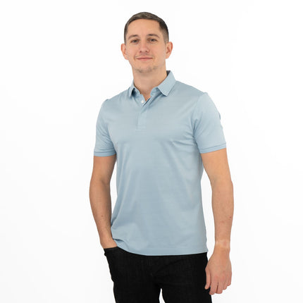 M&S Mens Autograph Polo Top Supima Cotton Button Up Short Sleeve Light Blue