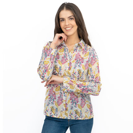 Seasalt Larissa Shirt Top Lino Foxglove Chalk Print - Quality Brands Outlet