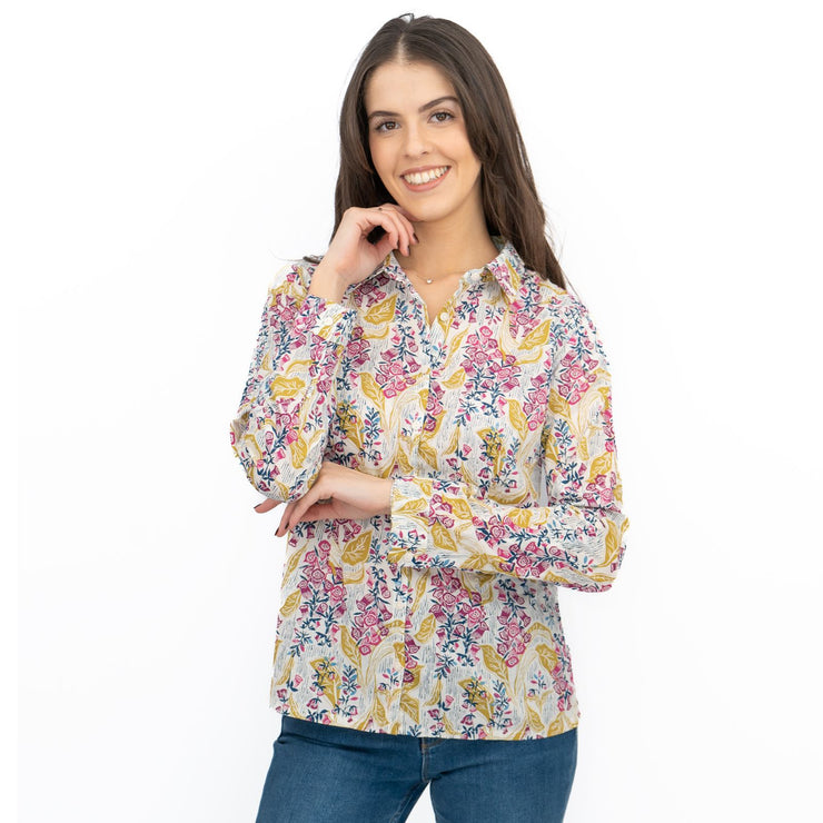 Seasalt Larissa Shirt Top Lino Foxglove Chalk Print - Quality Brands Outlet